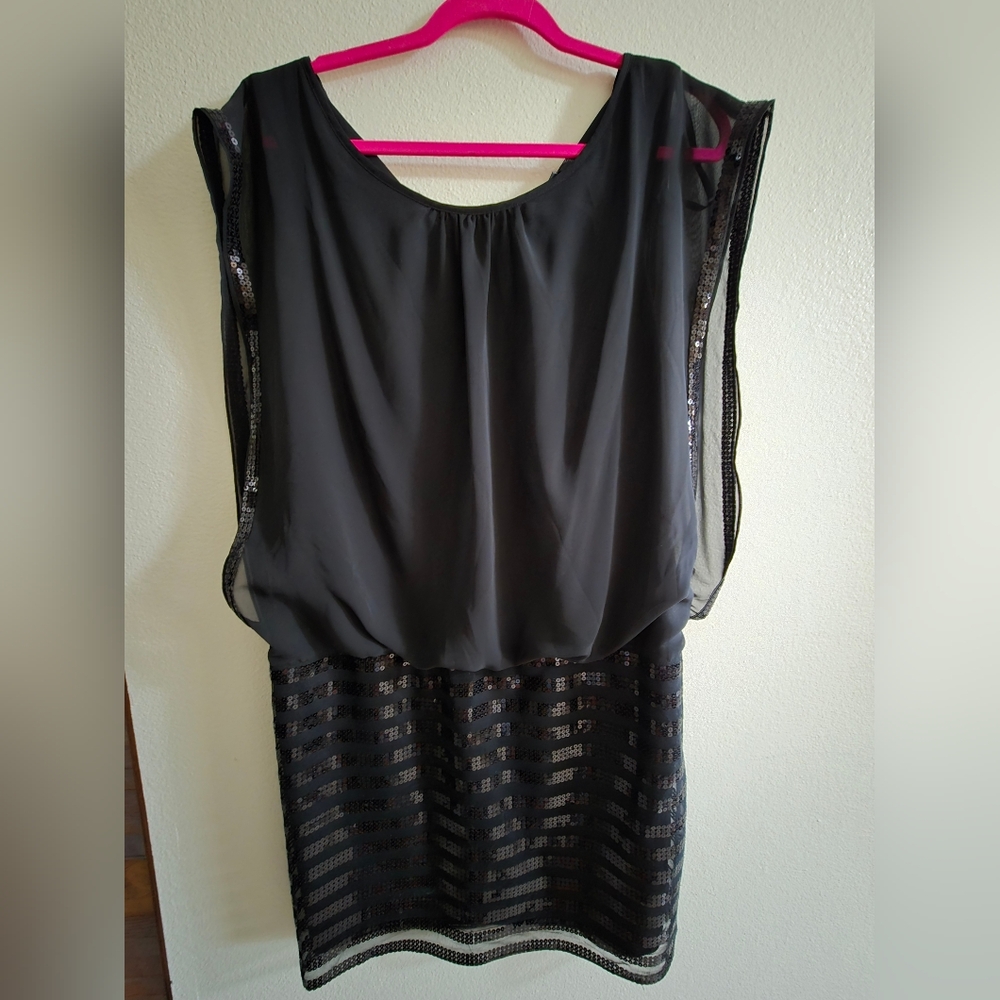 Betsy & Adam Black Dress with Sequin Accent